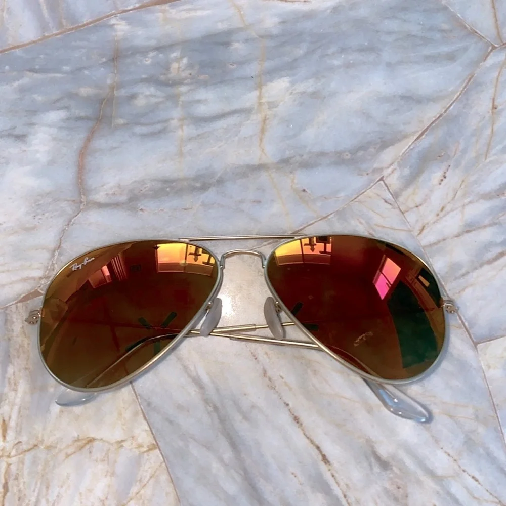Ray Ban Large Aviator Sunglasses Orange Glasses Gold Frames Shades 3025‎